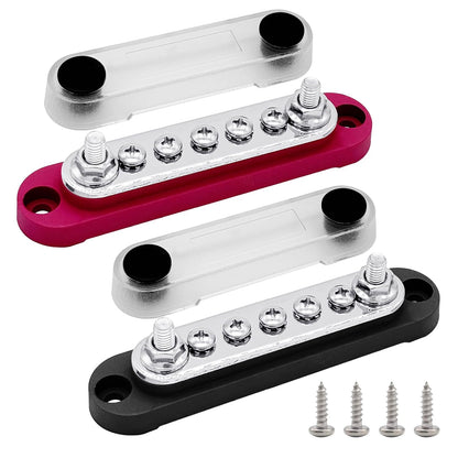 2 x #10 (M5) Studs Power Distribution Block with 5 x #8 (M4) Screws, Ampper 4.2" Bus Bar 12V Power Distribution Terminal Block Battery Busbar for Car Audio Solar (Red & Black)