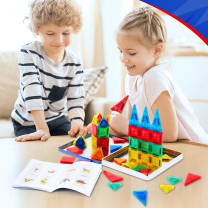 Gemmicc 100 PCS Magnetic Tiles with 2 Cars, STEM Approved Educational Magnet BuildingToys, Magnet Puzzles Stacking Blocks for Boys Girls