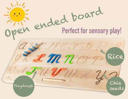 Cursive Alphabet Tracing Board Montessori Toys for 3 Year Old up-Reversible Uppercase and Lowercase-Homeschool Supplies and Preschool Toys-Letter Tracing Learn to Write