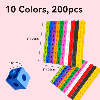 Dotimo Math Linking Cubes, Set of 200 Math Cubes Manipulative Connecting and Counting Snap Blocks for Early Math and Construction, Educational Toy for Preschool, Kindergarten, Homeschool (200-Cubes)