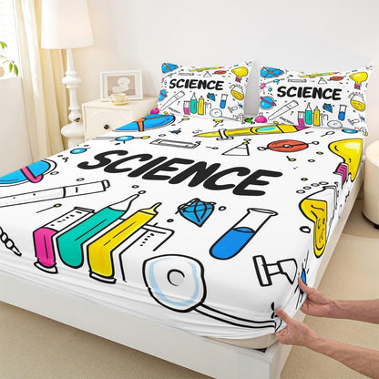 Chemistry Bed Sheets for Kids Teens Girls Boys,Chemical Experiment Fitted Sheet Twin,Science Themed Sheets for Math Lovers,Chemistry Lab Bedding Set,White and Black