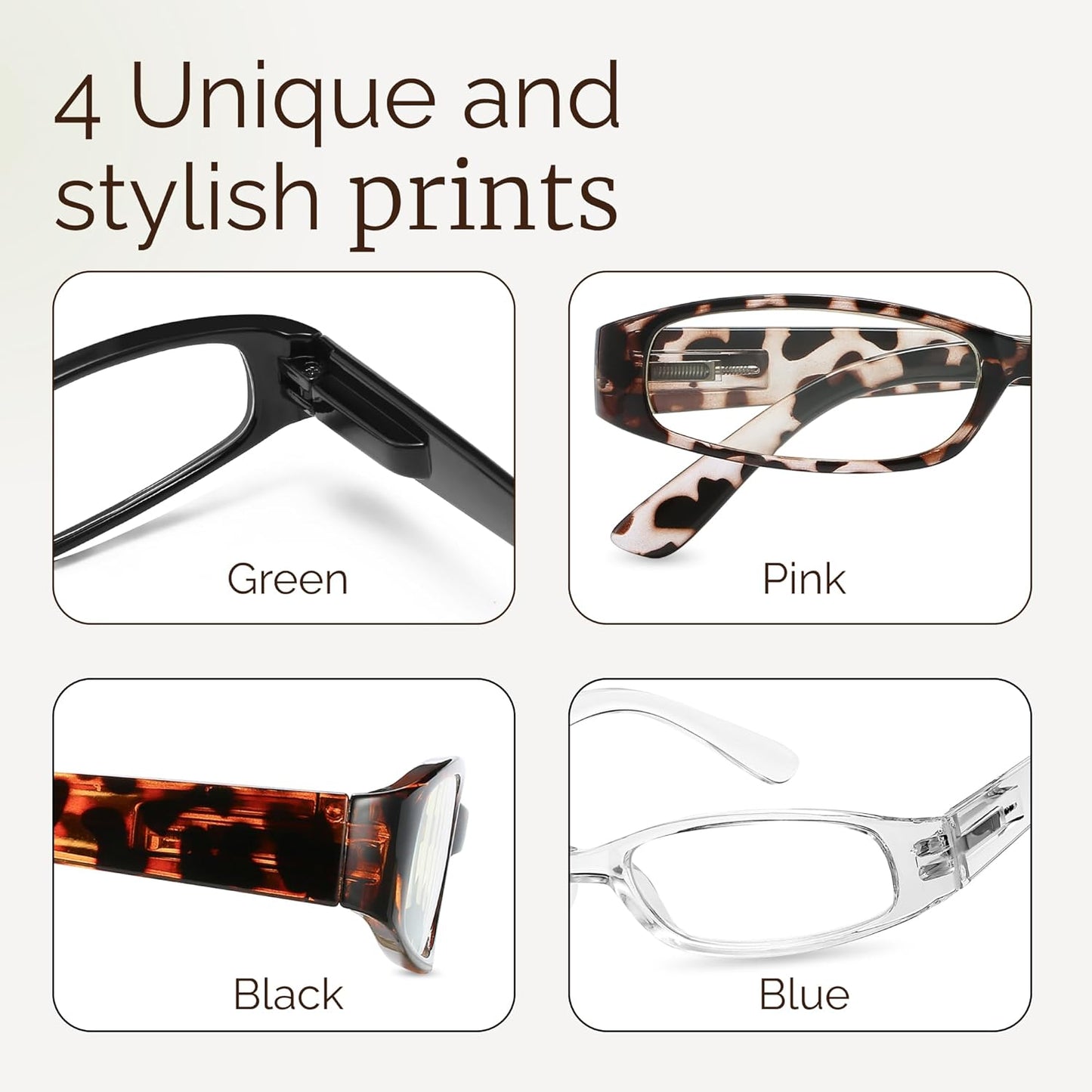 Gaoye 4-Pack Readers for Women, Blue Light Blocking Reading Glasses, Stylish Reading Glasses for Women in 4 Patterns
