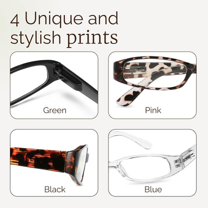 Gaoye 4-Pack Readers for Women, Blue Light Blocking Reading Glasses, Stylish Reading Glasses for Women in 4 Patterns