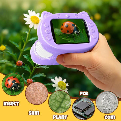 Handheld Digital Mini Microscope for Kids: 1000X 4K Portable Pocket 2.4" Screen Microscopes Toys STEM Electronic Learning Educational Science Kit 8-12 Birthday Gift 4 5 6 7 Year Old Boy Girl (Yellow)