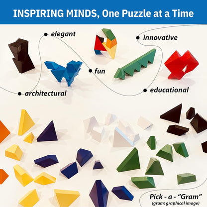Pickagram Tangram 3D Magnetic Puzzle for Kids (8-12), Adults & Seniors | STEM Certified Fidget Puzzle - Magnetic Pattern Blocks for Cognitive Development, Creativity & Focus - Random Mix