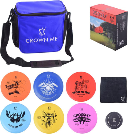 CROWN ME Disc Golf Starter Set,Disc Golf Set with 6 Discs, 1 Marker,1 Towel and Starter Disc Golf Bag Fairway Driver