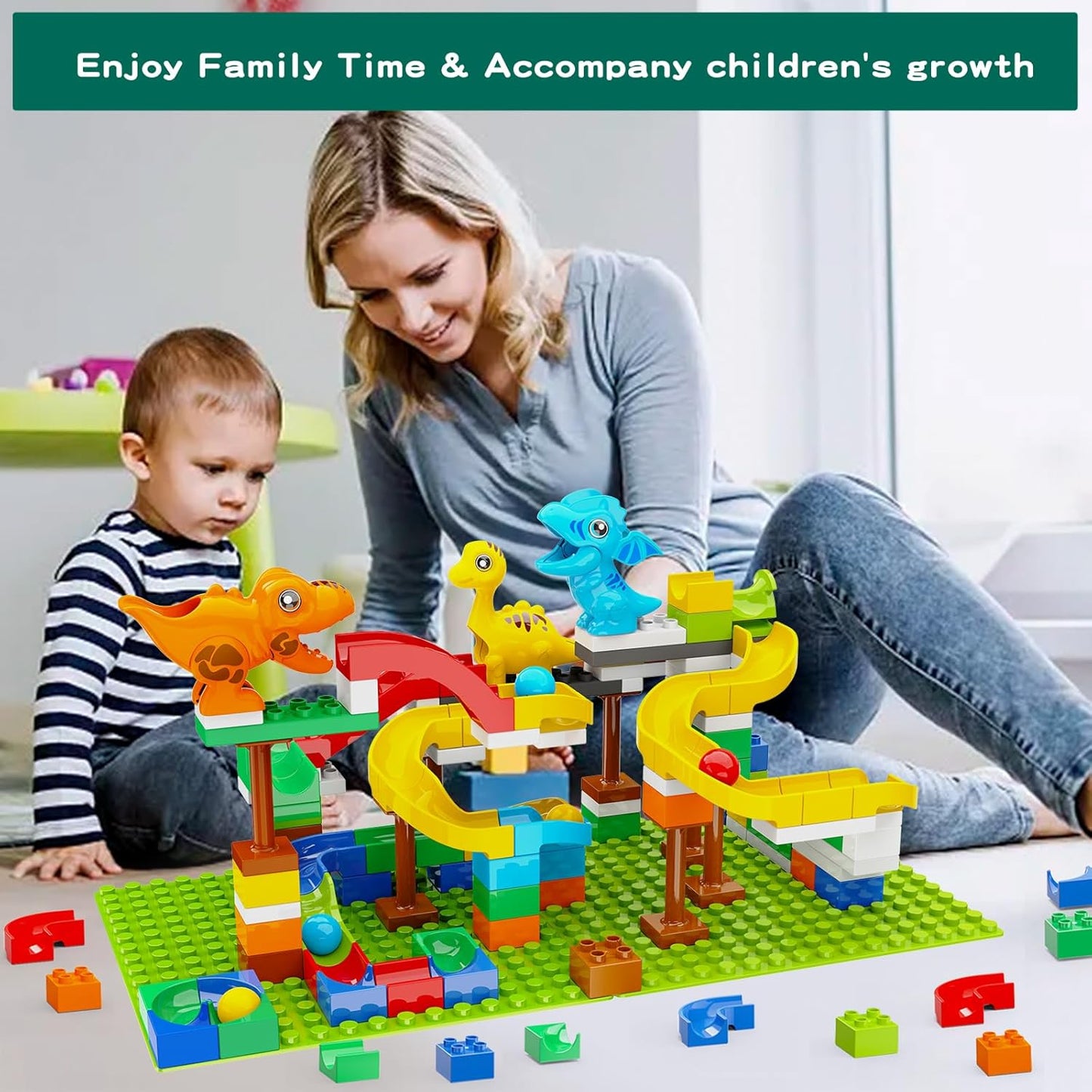 Anpcso Marble Run Building Blocks for Kids Age 3-8, 128 Pcs STEM Building Bricks Set with Toss Ring Game, Educational Learning Toys for Toddlers Boys Girls Gifts- Compatible with All Major Brands