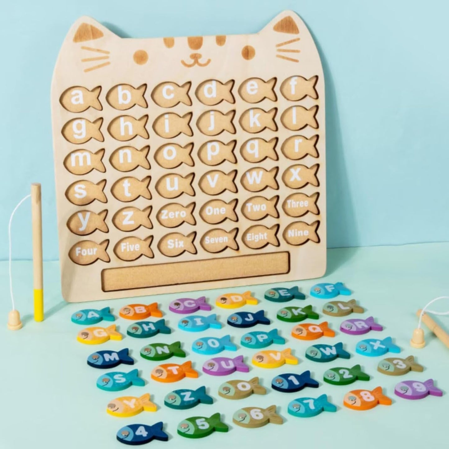 Magnetic Fishing Game for Toddlers, Wooden Alphabet Puzzle Maze Board, Preschool ABC Uppercase Lowercase Letter Matching Game, Montessori Educational Fine Motor Skill Toy for Boy Girl Kids