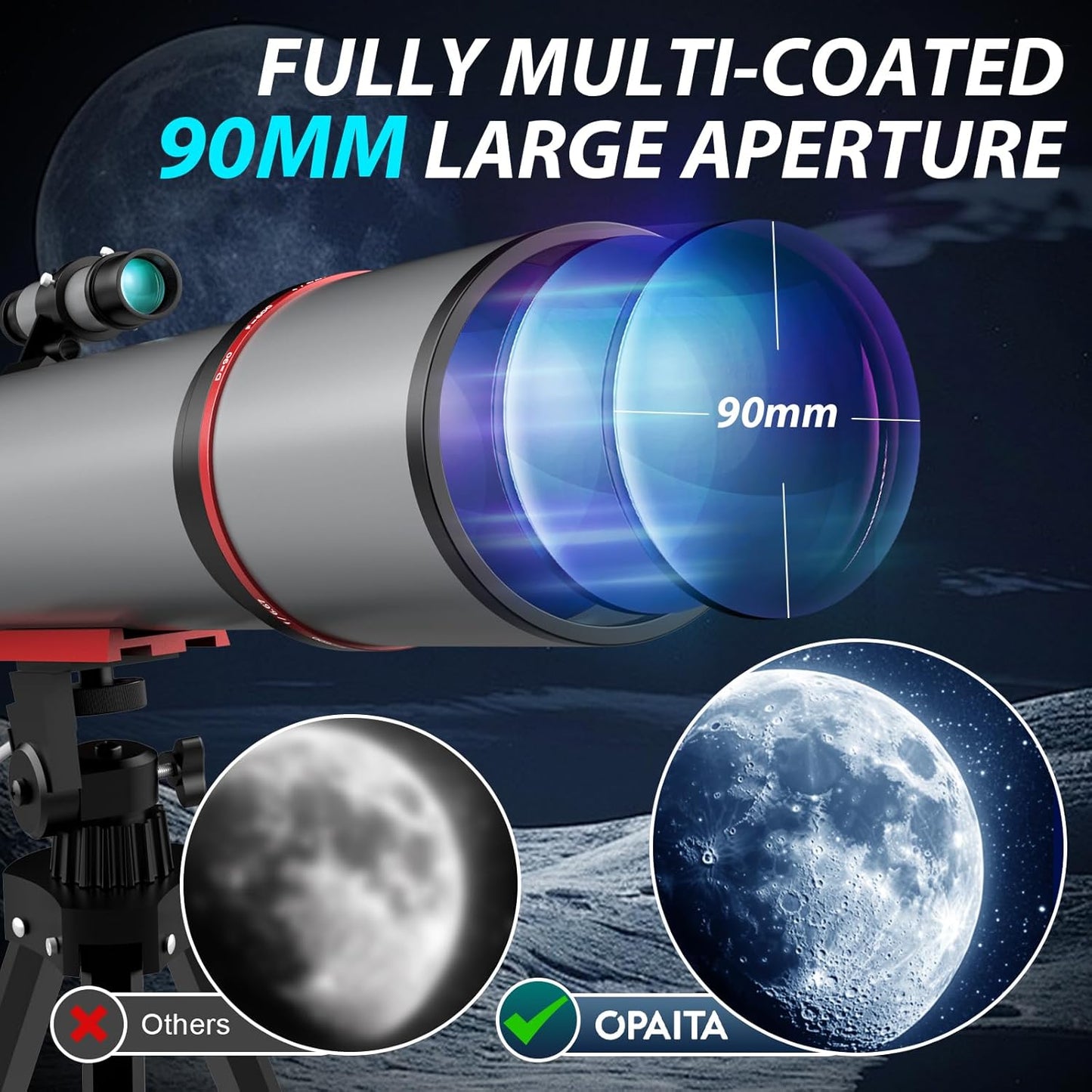 Telescope for Adults High Powered - 90mm Aperture 600mm Refractor Telescope for Kids & Beginners - Portable Astronomy Telescopes Profesional with Phone Adapter Tripod Carry Bag Gifts for Men