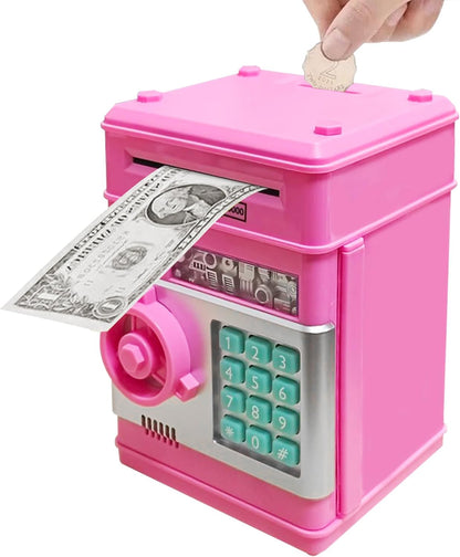 Piggy Bank Electronic Mini ATM for Kids Baby Toy, Safe Coin Banks Money Saving Box Password Code Lock for Children,Boys Girls Best Gift (Silver)