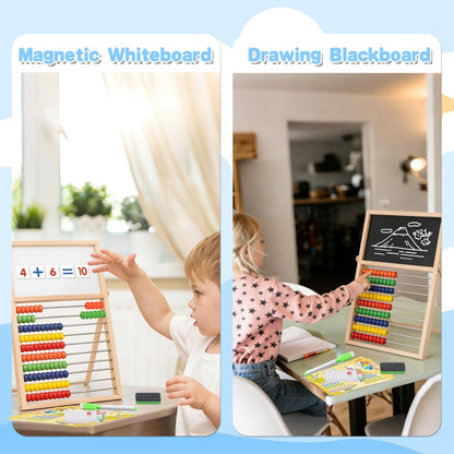 Wooden Abacus for Kids Math Games for Kids 3-5 4 5-7 6-8 Counters Toys with Double-Sided Whiteboard Blackboard and Magnetic Number Cards 1-100 Educational Counting Math Manipulatives 1st 2nd grade