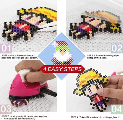 INSCRAFT 30,000 Fuse Beads Kit-30 Individual Packs of Iron Beads Set with 3 Pegboards, 5 Ironing Paper, 10 Patterns, Gifts for Birthday Christmas, Multicolor 5mm Melty Beads Bulk Refill Kit