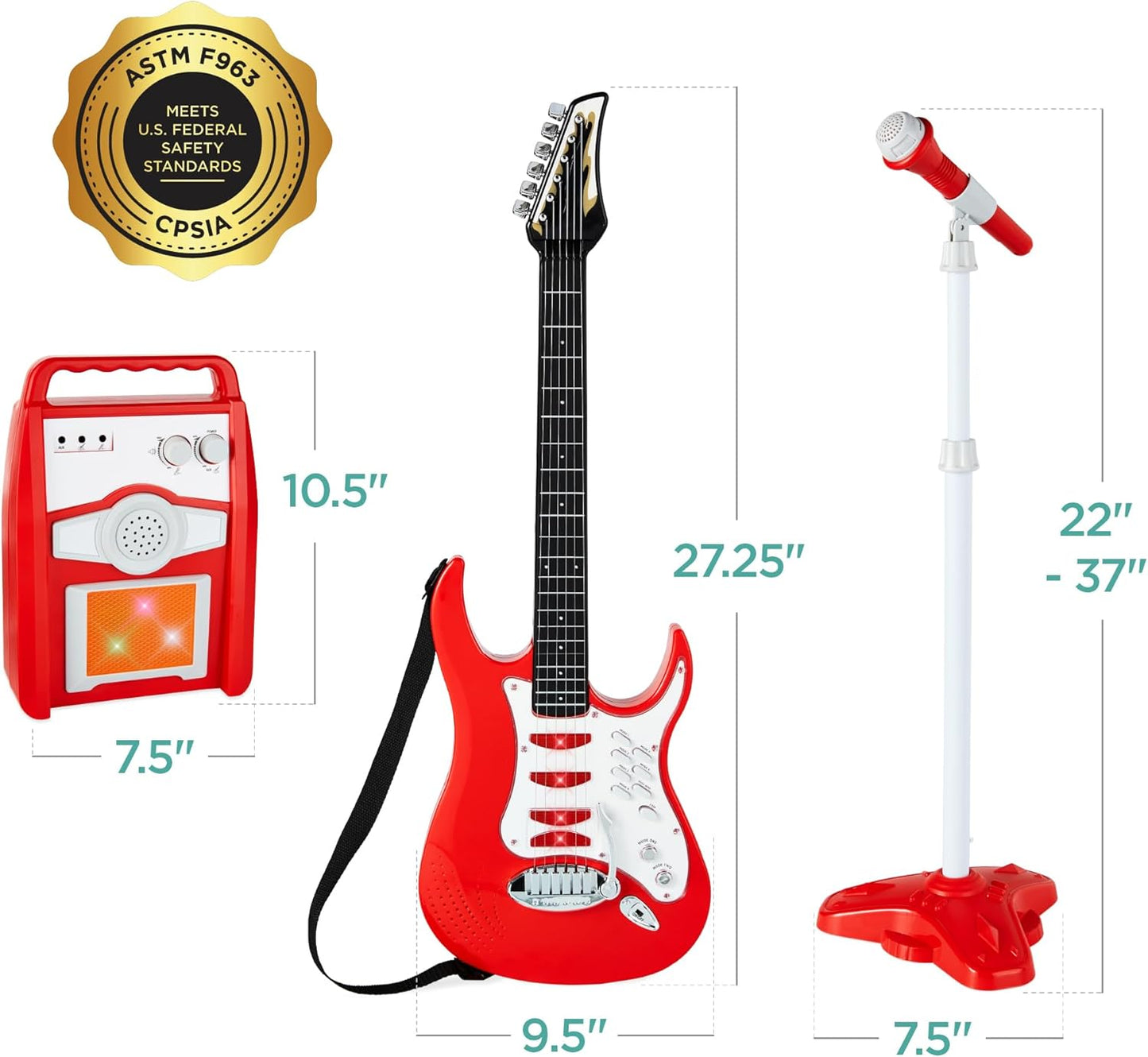 Best Choice Products Kids Electric Guitar Set with Microphone & Amp, Interactive Musical Toy for Boys & Girls, Lights & Sounds, Demo Songs, AUX Input, DIY Stickers - Blue