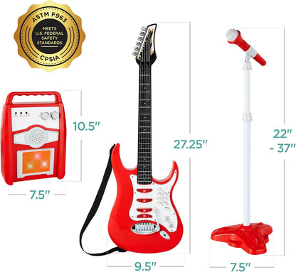 Best Choice Products Kids Electric Guitar Set with Microphone & Amp, Interactive Musical Toy for Boys & Girls, Lights & Sounds, Demo Songs, AUX Input, DIY Stickers - Blue