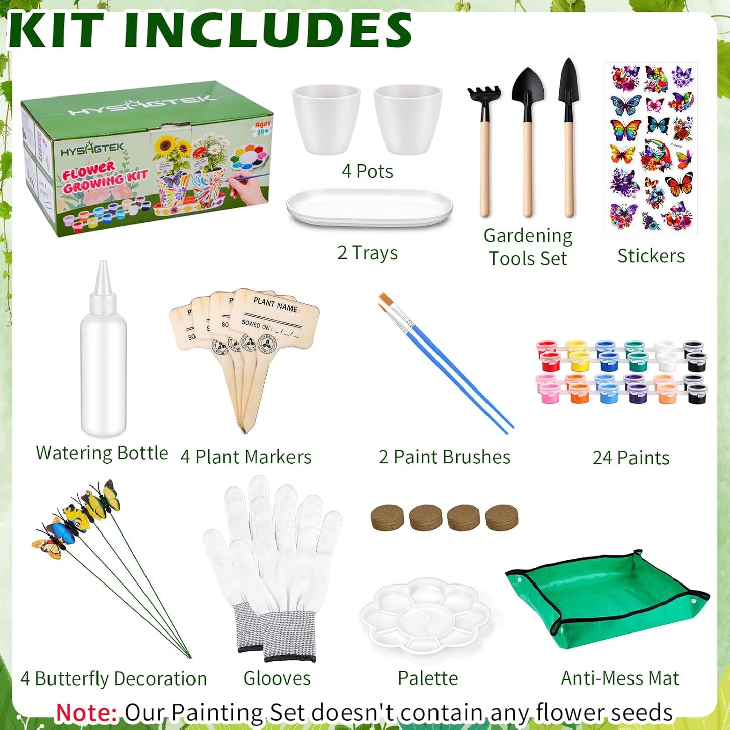 Hysagtek Paint & Plant Flower Growing Kit - Fun Gardening Set with 4 Pots, Art Craft Grow Garden Planting Set Birthday Easter Gift for Girls & Boys