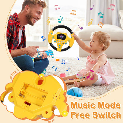 TOYANDON Kids Steering Wheel - Toddler Steering Wheel Toy, Simulated Driving Racing Car Game Controller, Pretend Driving Toy with Light and Music Electric Sounding Effects for Boys Girls (No Battery)