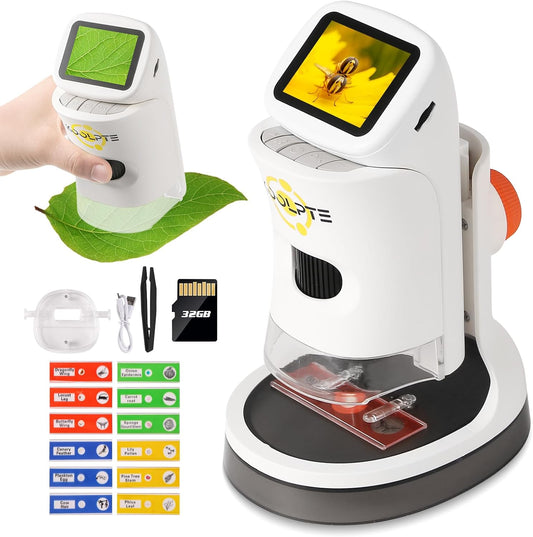 Microscope for Kids, 1000X HD Pocket Kids Microscope, 2.1'' LCD Screen Mini Micrscope for Kids 8-12, Science Mini Scope Toy Kits, Handheld Miniscope Educational Gifts for Kids, 32 GB TF Card Included