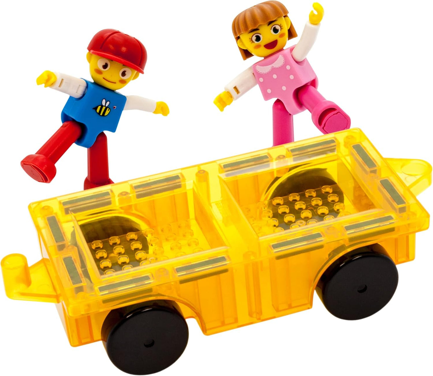 PicassoTiles 2 Piece Car Truck Construction Kit Toy Set Vehicle for Magnetic Blocks Building Tile Sensory Magnet Toys with Re-Enforced Hitch & Long Bed Educational Puzzle Girls Boys Toddlers Ages 3+