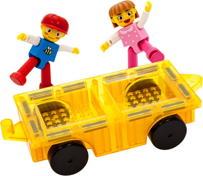 PicassoTiles 2 Piece Car Truck Construction Kit Toy Set Vehicle for Magnetic Blocks Building Tile Sensory Magnet Toys with Re-Enforced Hitch & Long Bed Educational Puzzle Girls Boys Toddlers Ages 3+