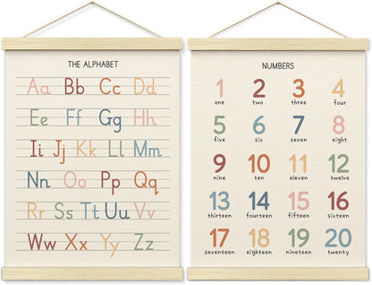 BONETAT Numbers alphabet poster for Nursery Toddlers, Play Room Wall Decor, ABC Wall Chart, Wall Hanging Decor for Toddler Playroom Decor Kids Wall Decor, Wooden Alphabet Banner-A02