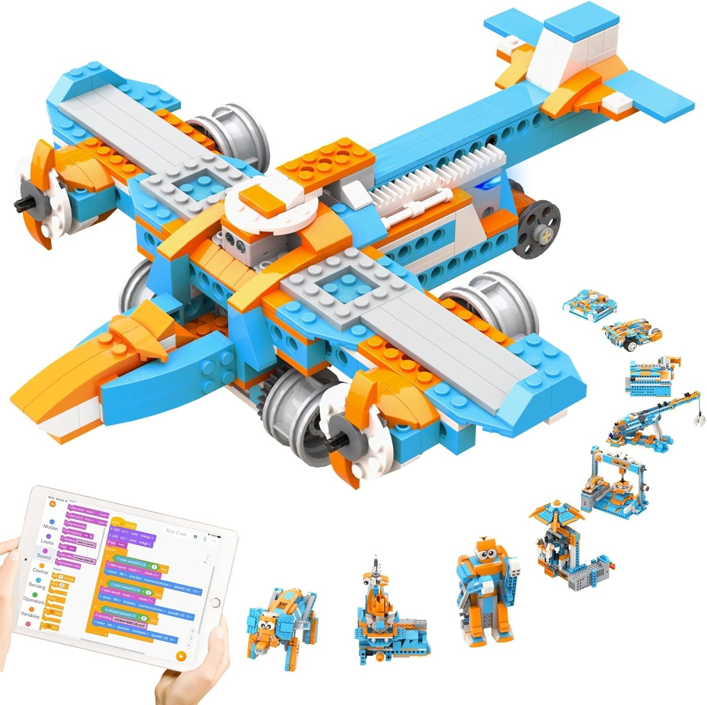 Apitor Robot Q Robot Building Kit, 20-in-1 Programmable APP RC Car Robotics Coding Kit, Includes Large Storage Organizer with Sorting Plate, STEM Birthday Gifts for Boys Girls Kids Aged 6-12