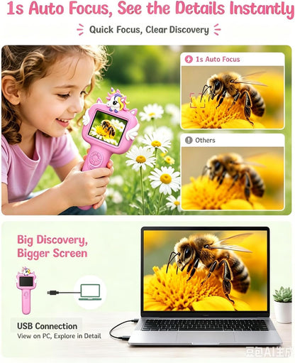 Microscope Camera for Kids Gifts Toys- Handheld Pocket Microscopes with 2.4" Screen and Autofocus - Mini Digital Educational Science Kit for Christmas Birthday for Age 3-5 5-7 8-12 Girls Boys (Green)