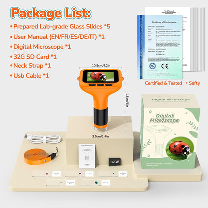3.0" Screen Digital Microscope for Kids: 1000X Rechargeable Mini Pocket Portable Miniscope Magnifying Glass 4K Coin Jewelry Loupe Edu Science STEM Toy Xmas Gift 4-12 Boys Girls
