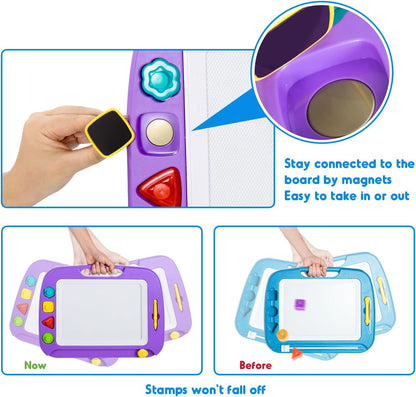 SGILE Toddler Toys for Kids, Large Magnetic Drawing Board for Birthday Gift, Toys for 1 2 3 4 Year Old Girls Boys, Etch & Sketch Pad with 4 Stamps, Learning and Educational, 16 ×13 in, Blue
