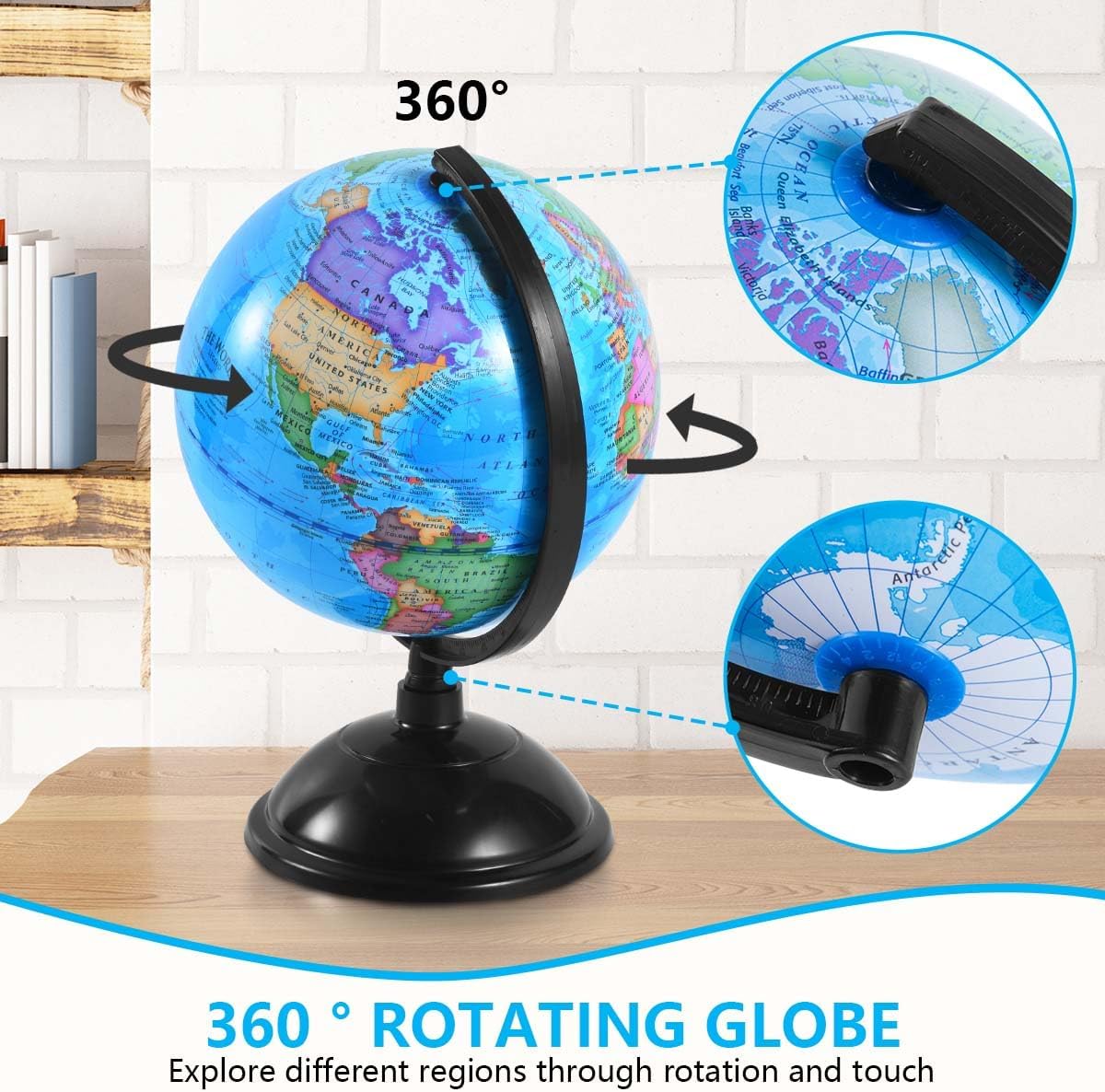 KISEER 8 Inch World Globe with Stand Rotating Earth Spinning Globe for Kids Geography Classroom Education or Decorations (Blue)
