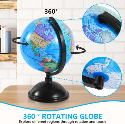KISEER 8 Inch World Globe with Stand Rotating Earth Spinning Globe for Kids Geography Classroom Education or Decorations (Blue)