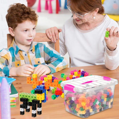 Jenaai 500 Pcs Math Learning Linking Cube with Storage Container Counting Cubes, Colorful Plastic Counting Blocks, Manipulatives Classroom Learning Supplies for Educational(Orange)