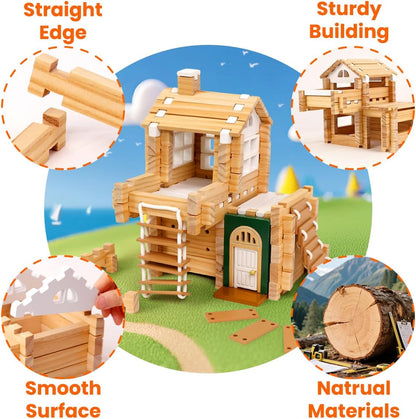 Jovi-mindly＆Notchies 96 PCS Wooden Blocks Wooden Toys with Storage Bag, Preschool Learning Toys Wood Blocks Building for Kids Ages 4-8 Creative Construction Game,FSC Certified,Birthday Toys Gifts