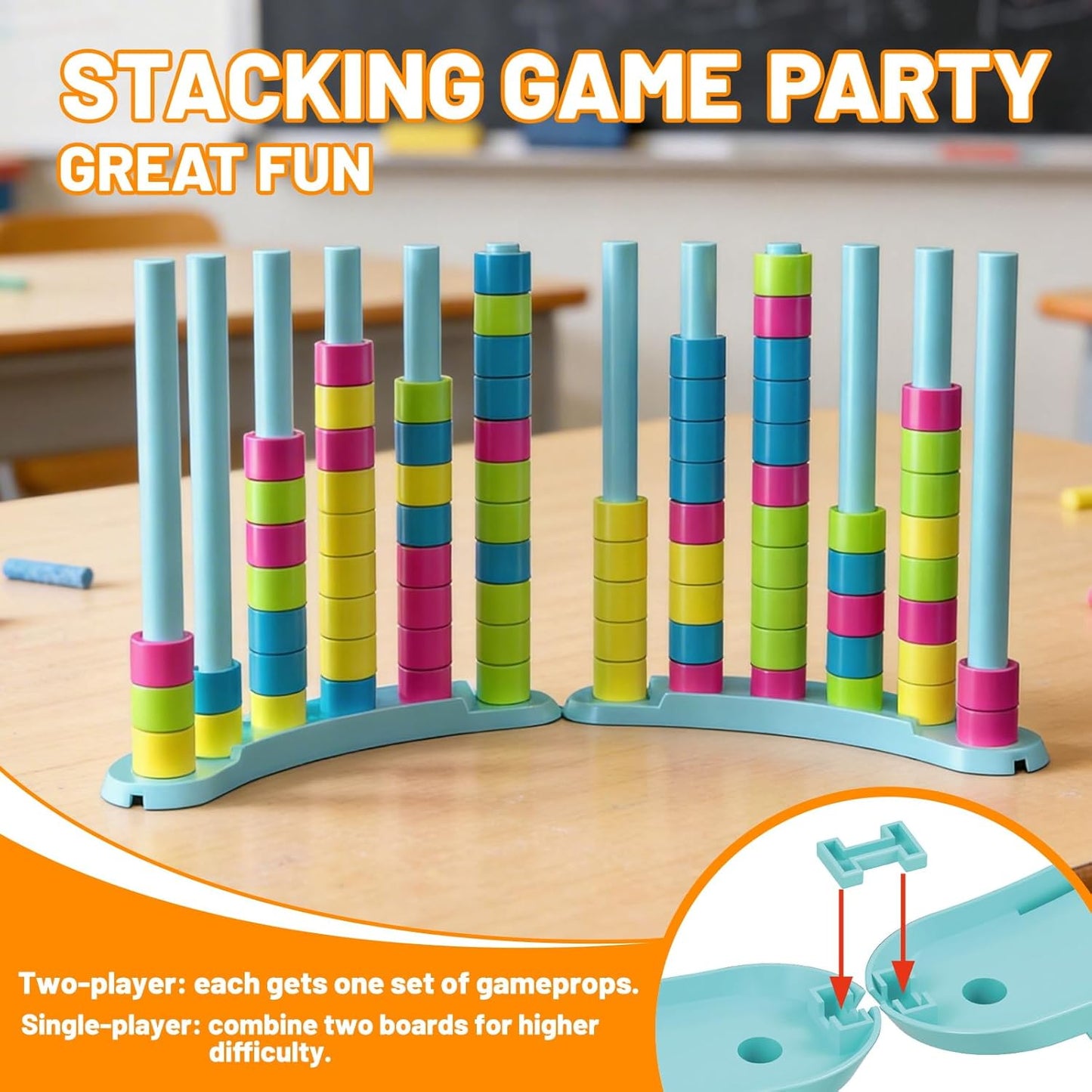 BBnote Color Matching Challenge Game, Fast Pattern Match Ring Stacking Puzzle Stack Games, 1-2 Players, Family Board Game for Kids & Adults, Birthday Easter Christmas Party Gifts for Boy & Girl
