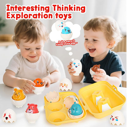 Egg Toys for Toddlers 1-3,Montessori Geometric Eggs Early Preschool Educational Learning Fine Motor Skills Color Sorting Satcking Travel Bingo Puzzle Matching Games for Kids Boys Girls