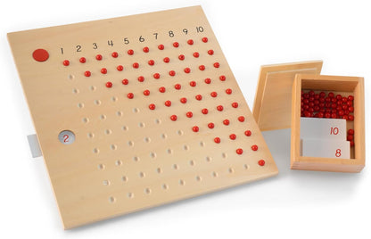Premium Montessori Multiplication Bead Board- 10.8” Solid Beechwood Times Table Math Toy for Kids Ages 6-9+, Multiplication Board Math Materials with Beads, Homeschool & Classroom Montessori Learning