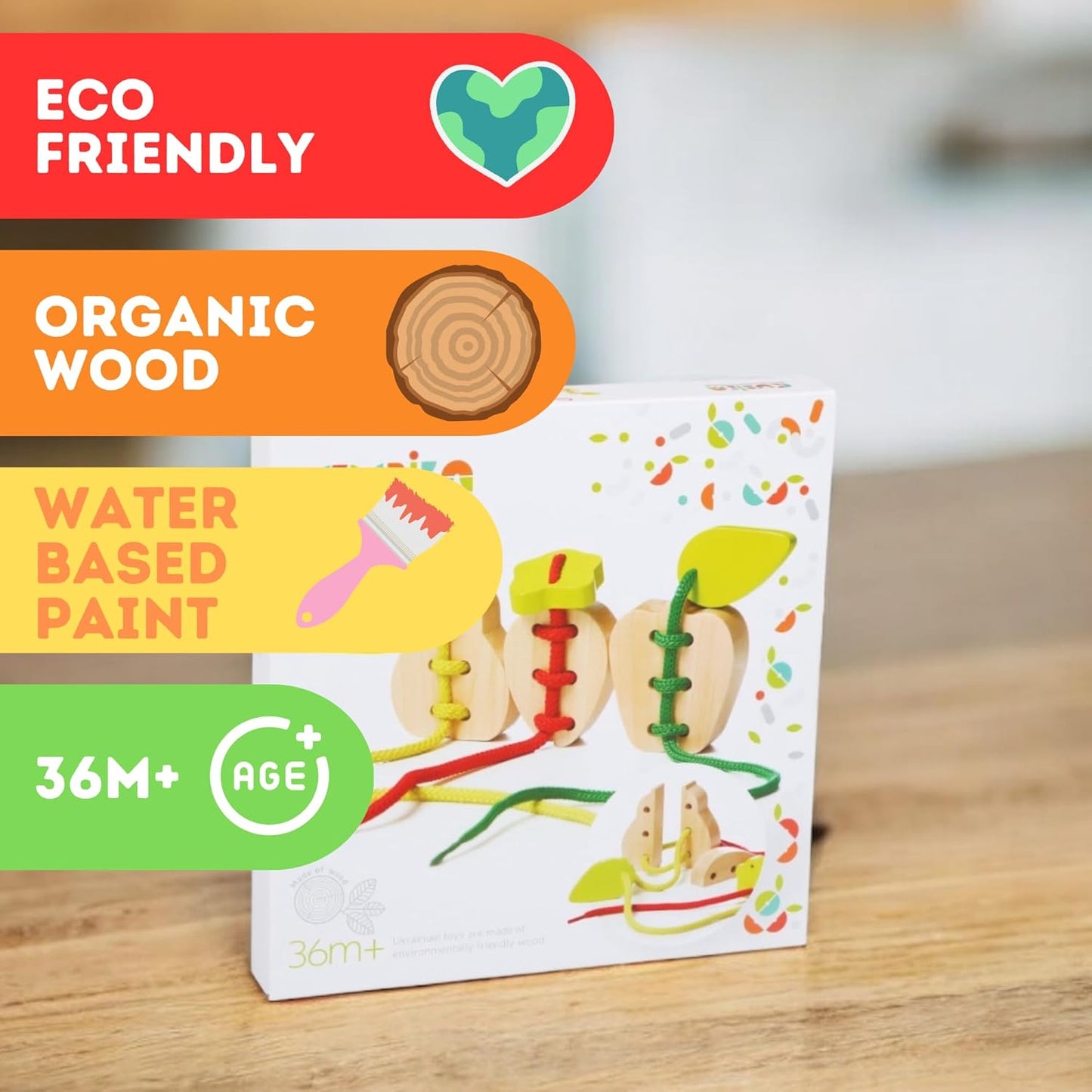 CUBIKA Wooden Flyring Cars Lacing Toy – Montessori Lacing Toy for Kids Ages 3+ – Wooden Lacing Cards with Threading String – Fine Motor Toy – FSC-Certified Wood, Travel Toy for Toddlers