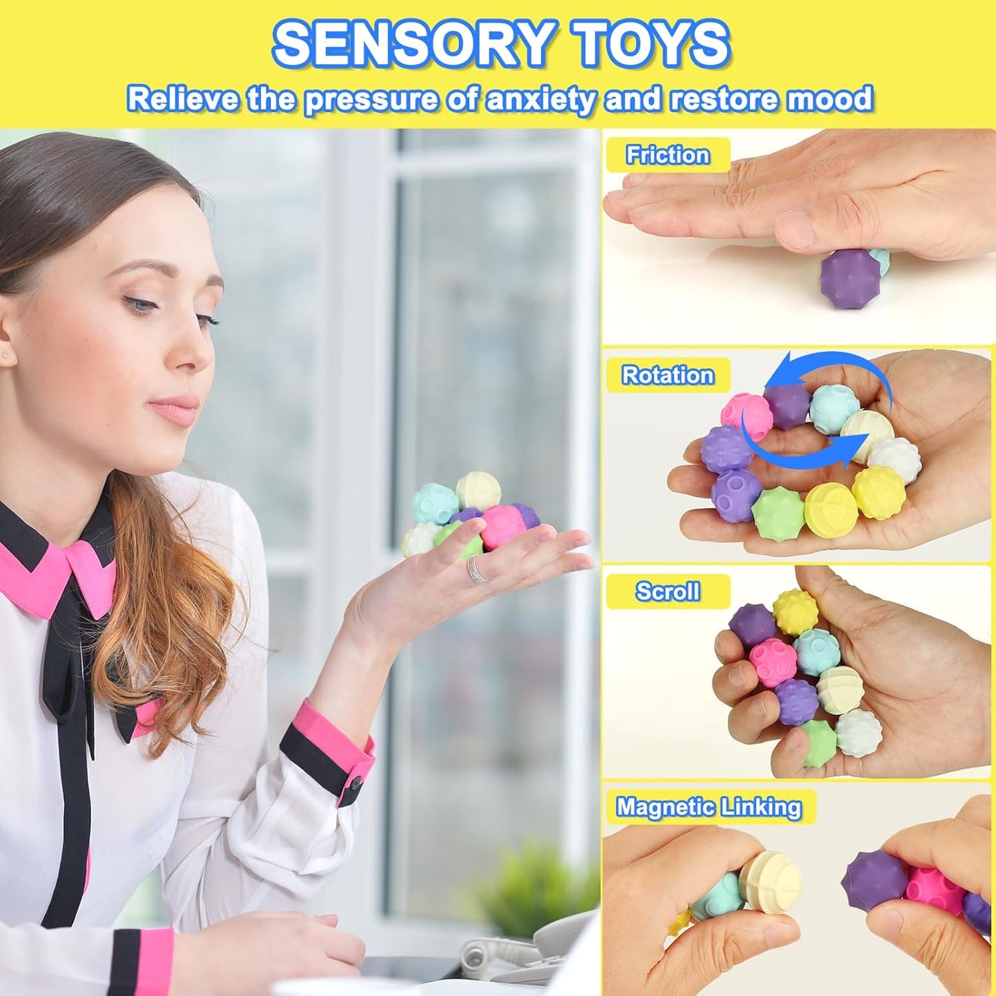 28Pcs Rainbow Stones Fidget Toy, 20mm DIY Mutual Attraction Desk Balls for Kids Adults, Educational Science Kit for Anxiety Relief, Building Crafts for Teens Party Favors Gift