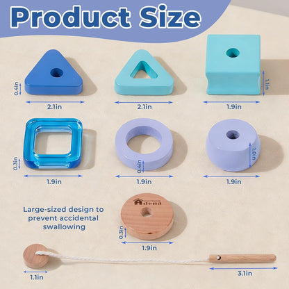 Blue Montessori Stringing Beads Set, Montessori Wooden Beads Threading Toy for Toddlers 1 2 3 Years Old, Fine Motor Skills Educational Learning Toys for Preschool Kids Gifts (Purple)