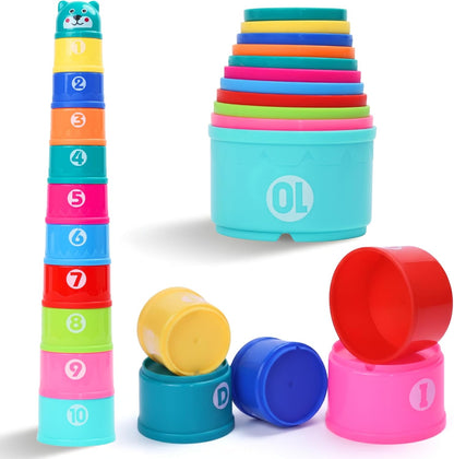 Educational Stacking Toys for Toddlers 1–3 | Numbers & Alphabet Stacking Cups Set | 10-Piece Baby Stacking Cups for Babies 6–12 Months & Toddlers 1–3 | Montessori Learning Toy, Rainbow (10Pcs)
