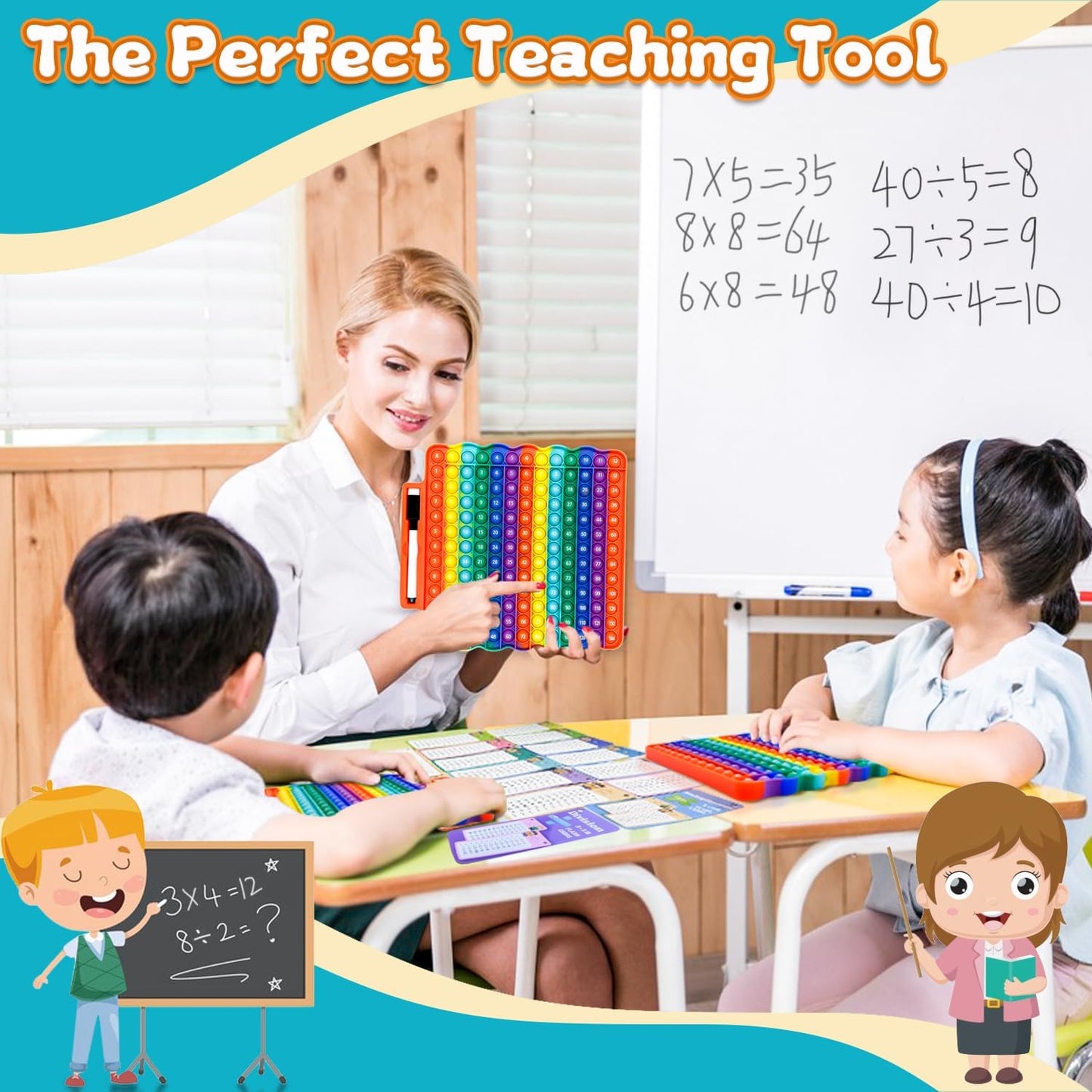 Multiplication Flash Cards + Division Flash Cards + Fingertip Bubbles Toy, Interesting Math Combination, Math Games for Children Aged 3 +