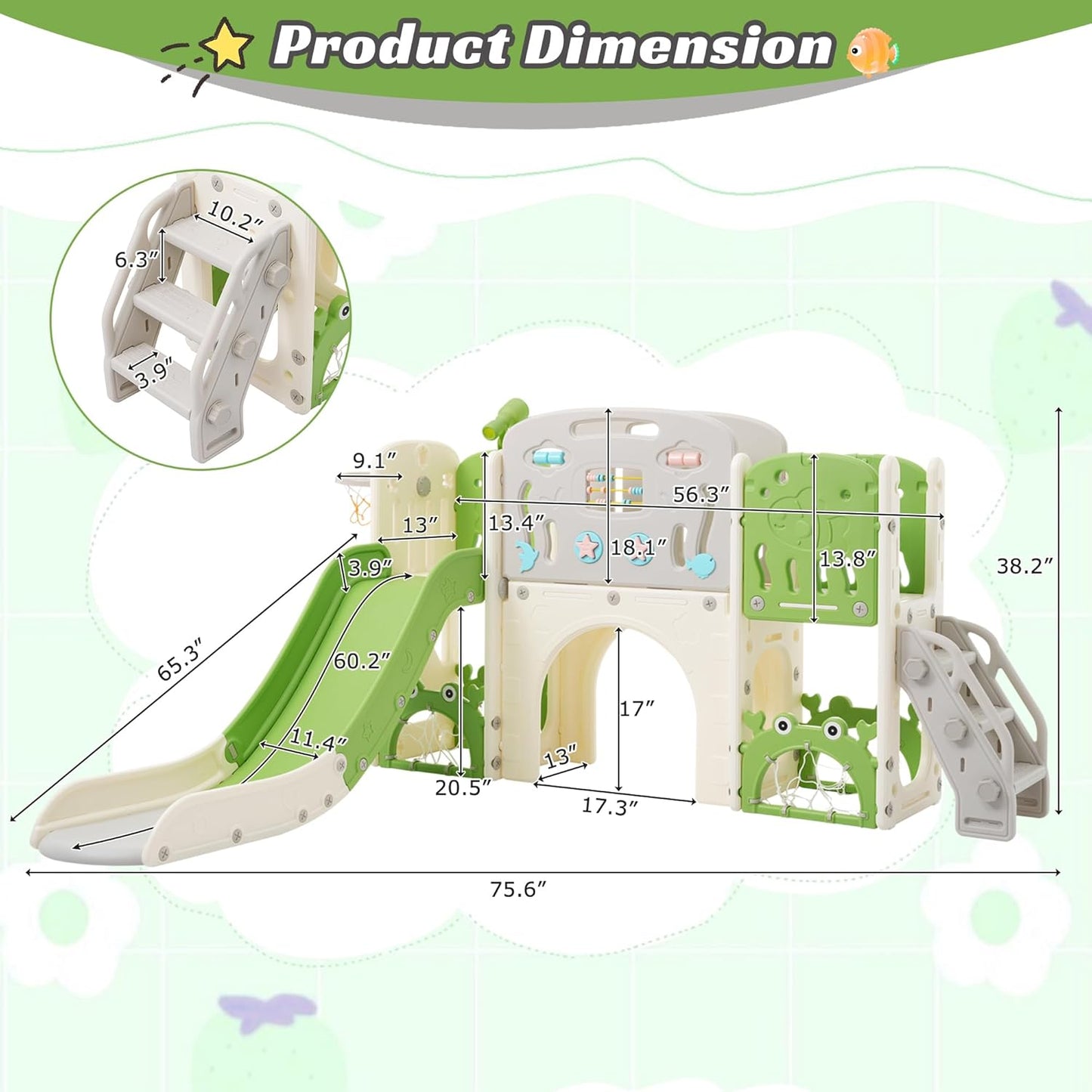 11in 1 Toddler Slide, Kid Slide for Toddlers Age 1-3 with Telescope, Basketball Hoop, and Telescope, Indoor Outdoor Playset Playground Blue Grey