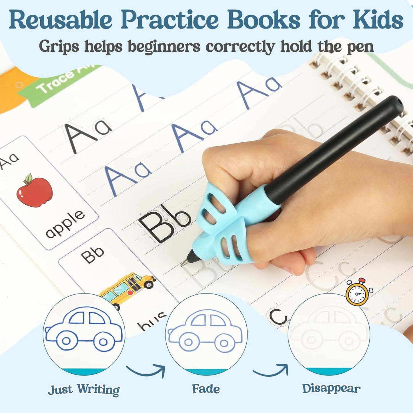 VOOWO Grooved Handwriting Practice for Kids, Larger & Deeper Magic Grooved Writing Practice for Kids Age 3-5, Reusable Letter Tracing Books, Preschool Learning Activities, Gift for Kids Boys and Girls