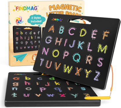 FINDMAG Magnetic Letter Board, Dual Sided ABC Education Board Writing Practice for Toddler, Erasable Educational Tool for Kids, Reusable Learning Toys, Back to School Supplies Road Trip Essentials