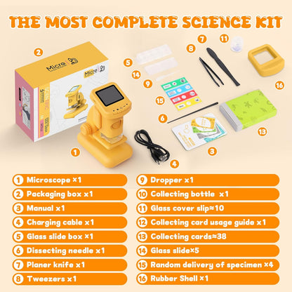 1200X Microscope for Kids, 2 in 1 Handheld & Desktop Digital Microscope with 9 Slides Science Kit, Portable Microscope HD Screen Video Record, STEM Educational Toys Gifts for Ages 3-12 Boys Girls