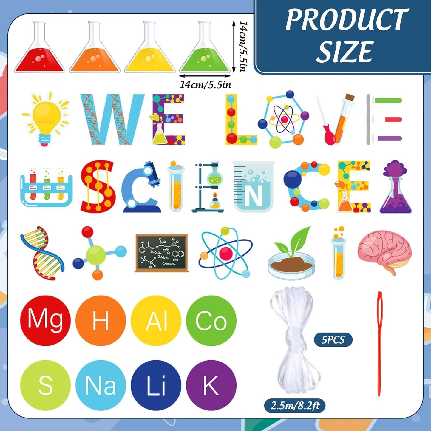 Whaline 5Pcs Science Banners Back to School We Love Science Garland Hanging Ornaments Scientific Chemistry Lab Party Decoration Set for School Classroom Home Scientist Birthday Party Decor Supplies