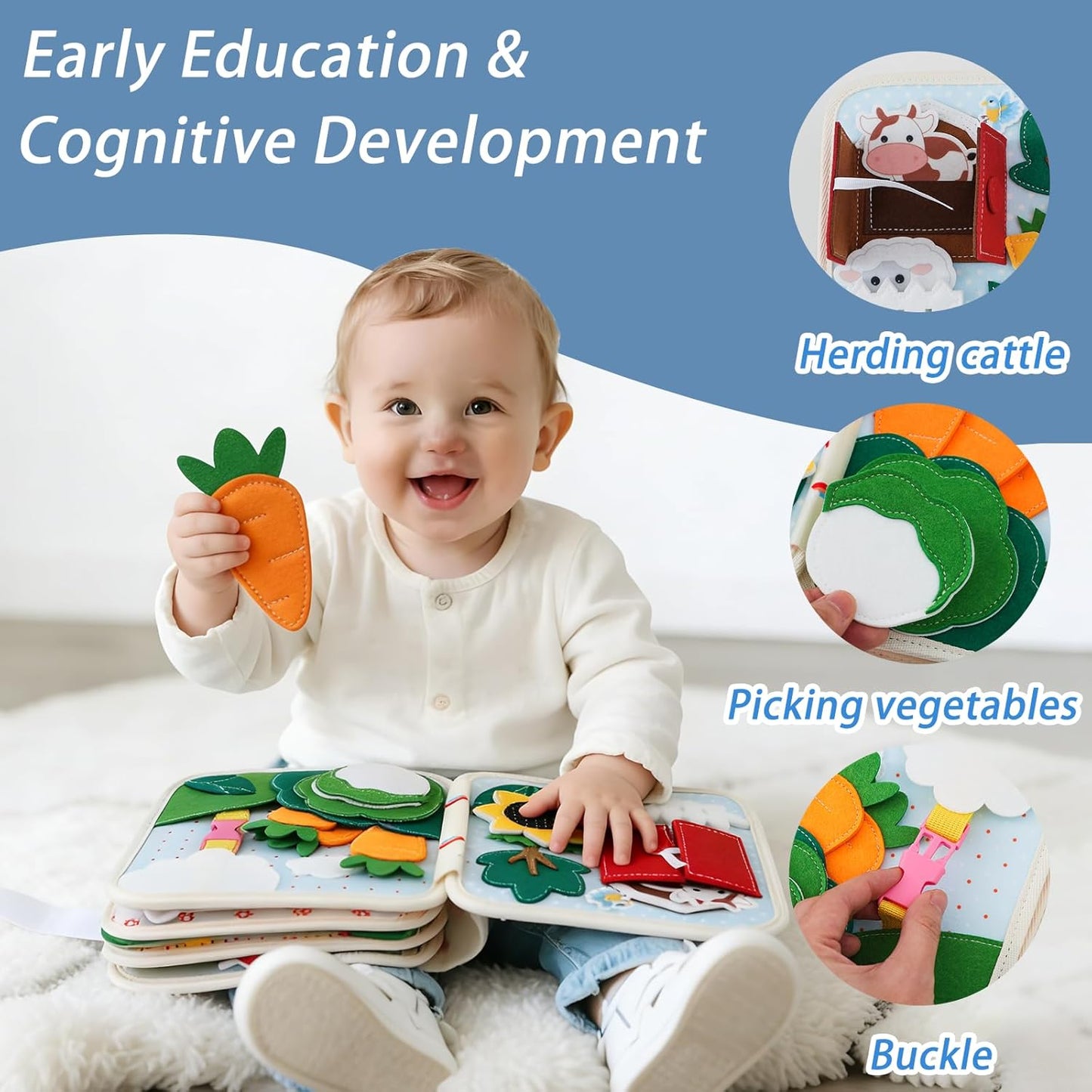Montessori Busy Book for Toddlers 1-3 – Soft Felt Quiet Book for Sensory & Fine Motor Skills