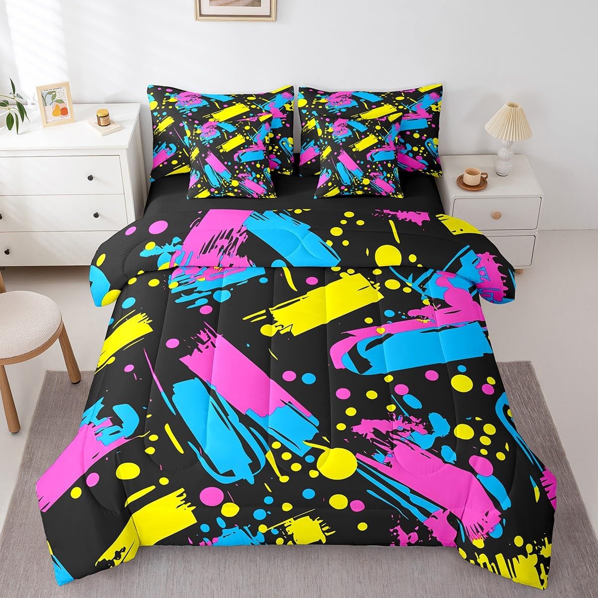 Erosebridal Chemical Equation Bed in a Bag Queen Comforter Set 7 Piece,Chemistry Bedding Sets Science Students Learning Gift Sheet Set with Comforter,Molecular Formula Education Bed Set - Colors B