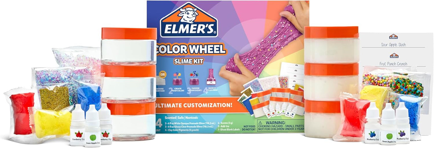 Elmer's Color Wheel Slime Kit, Includes Premade Slime, Clay Color Pigments, Scents, Sheet Labels, 24 Piece Kit - Arts & Crafts, Kids DIY Fun, Summer Activity
