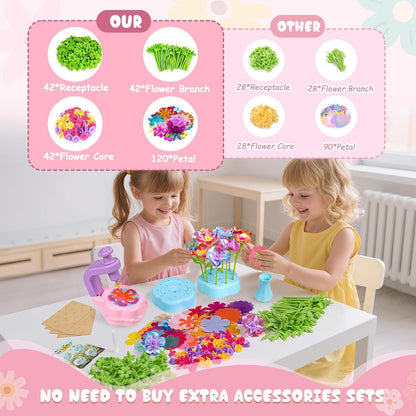 Scvcid DIY Art Flower Toys Include Extra Accessories Set, Arts and Crafts Activity Kit for Kids Ages 3-12, Fabric Bouquet Craft for Toddler, Birthday Gifts for 3 4 5 6 7 8 9 10 11 12 Year Old Girls