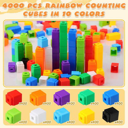 2000 Pcs Linking Cubes Math Educational Counting Toy Connecting Counting Blocks Manipulatives Learning Activities Toys for Kindergarten Homeschool Preschool Supplies
